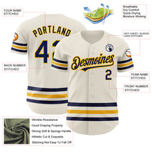 Load image into Gallery viewer, Custom Cream Navy-Gold Line Authentic Baseball Jersey
