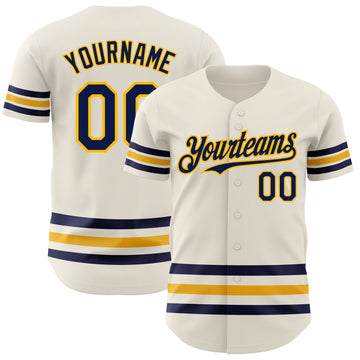 Custom Cream Navy-Gold Line Authentic Baseball Jersey