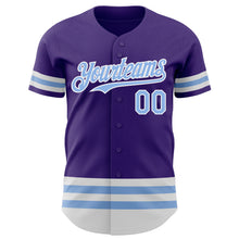 Load image into Gallery viewer, Custom Purple Light Blue-White Line Authentic Baseball Jersey
