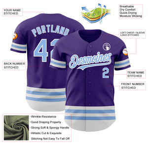 Custom Purple Light Blue-White Line Authentic Baseball Jersey
