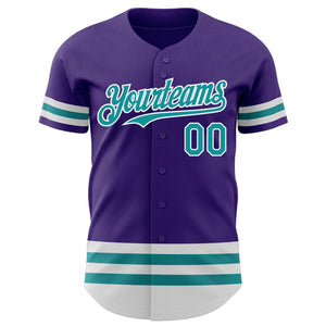 Custom Purple Teal-White Line Authentic Baseball Jersey
