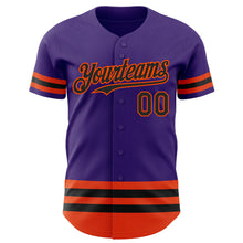 Load image into Gallery viewer, Custom Purple Black-Orange Line Authentic Baseball Jersey
