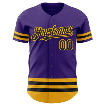 Custom Purple Black-Gold Line Authentic Baseball Jersey