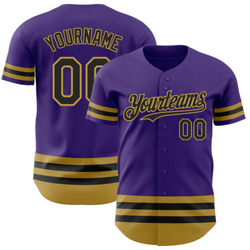 Custom Purple Black-Old Gold Line Authentic Baseball Jersey