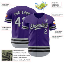 Load image into Gallery viewer, Custom Purple Gray-Black Line Authentic Baseball Jersey
