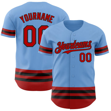 Custom Light Blue Red-Black Line Authentic Baseball Jersey