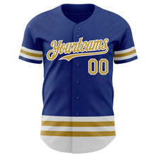 Load image into Gallery viewer, Custom Royal Old Gold-White Line Authentic Baseball Jersey
