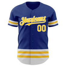 Load image into Gallery viewer, Custom Royal Yellow-White Line Authentic Baseball Jersey
