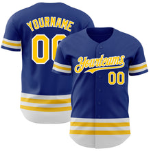 Load image into Gallery viewer, Custom Royal Yellow-White Line Authentic Baseball Jersey
