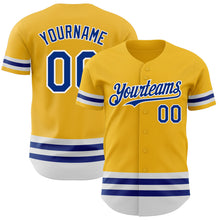 Load image into Gallery viewer, Custom Gold Royal-White Line Authentic Baseball Jersey
