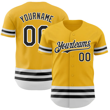 Custom Gold Black-White Line Authentic Baseball Jersey