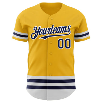 Custom Gold Navy-White Line Authentic Baseball Jersey