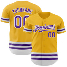 Load image into Gallery viewer, Custom Gold Purple-White Line Authentic Baseball Jersey
