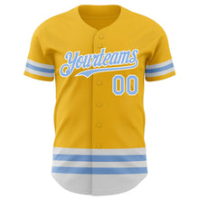 Load image into Gallery viewer, Custom Gold Light Blue-White Line Authentic Baseball Jersey
