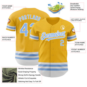 Custom Gold Light Blue-White Line Authentic Baseball Jersey