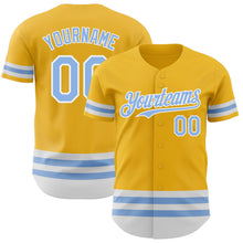 Load image into Gallery viewer, Custom Gold Light Blue-White Line Authentic Baseball Jersey

