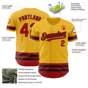 Custom Gold Red-Black Line Authentic Baseball Jersey