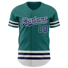 Load image into Gallery viewer, Custom Teal Navy-White Line Authentic Baseball Jersey
