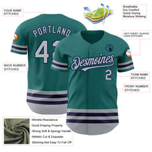 Load image into Gallery viewer, Custom Teal Gray-Navy Line Authentic Baseball Jersey
