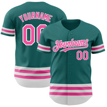 Load image into Gallery viewer, Custom Teal Pink-White Line Authentic Baseball Jersey
