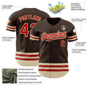 Custom Brown Red-Cream Line Authentic Baseball Jersey