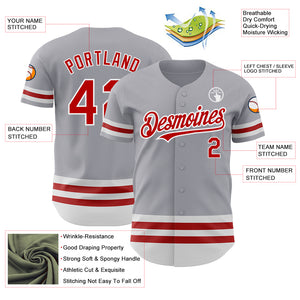 Custom Gray Red-White Line Authentic Baseball Jersey