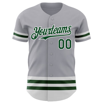 Custom Gray Green-White Line Authentic Baseball Jersey