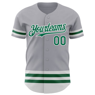 Custom Gray Kelly Green-White Line Authentic Baseball Jersey