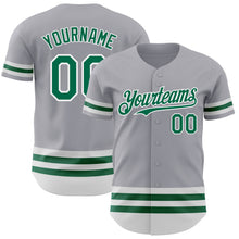 Load image into Gallery viewer, Custom Gray Kelly Green-White Line Authentic Baseball Jersey
