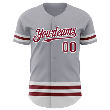 Custom Gray Crimson-White Line Authentic Baseball Jersey