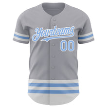 Load image into Gallery viewer, Custom Gray Light Blue-White Line Authentic Baseball Jersey
