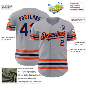 Custom Gray Navy-Orange Line Authentic Baseball Jersey