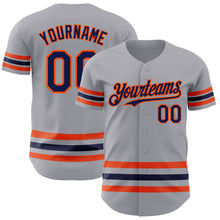 Load image into Gallery viewer, Custom Gray Navy-Orange Line Authentic Baseball Jersey
