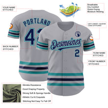 Load image into Gallery viewer, Custom Gray Navy Gray-Teal Line Authentic Baseball Jersey
