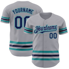 Load image into Gallery viewer, Custom Gray Navy Gray-Teal Line Authentic Baseball Jersey
