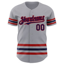 Load image into Gallery viewer, Custom Gray Navy-Red Line Authentic Baseball Jersey
