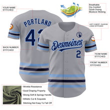 Load image into Gallery viewer, Custom Gray Navy-Light Blue Line Authentic Baseball Jersey
