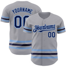 Load image into Gallery viewer, Custom Gray Navy-Light Blue Line Authentic Baseball Jersey

