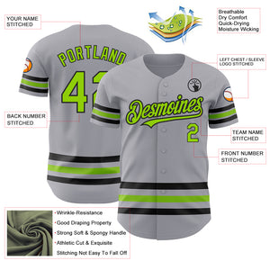 Custom Gray Neon Green-Black Line Authentic Baseball Jersey