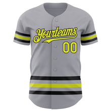 Load image into Gallery viewer, Custom Gray Neon Yellow-Black Line Authentic Baseball Jersey
