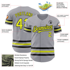 Custom Gray Neon Yellow-Black Line Authentic Baseball Jersey