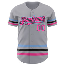 Load image into Gallery viewer, Custom Gray Pink Black-Light Blue Line Authentic Baseball Jersey
