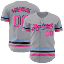 Load image into Gallery viewer, Custom Gray Pink Black-Light Blue Line Authentic Baseball Jersey
