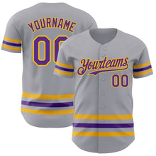 Load image into Gallery viewer, Custom Gray Purple-Gold Line Authentic Baseball Jersey
