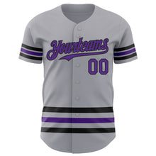 Load image into Gallery viewer, Custom Gray Purple-Black Line Authentic Baseball Jersey
