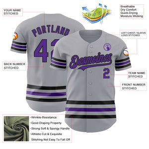Custom Gray Purple-Black Line Authentic Baseball Jersey