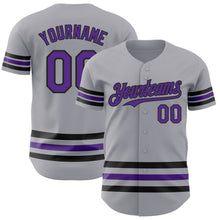 Load image into Gallery viewer, Custom Gray Purple-Black Line Authentic Baseball Jersey
