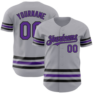 Custom Gray Purple-Black Line Authentic Baseball Jersey