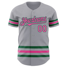 Load image into Gallery viewer, Custom Gray Pink-Kelly Green Line Authentic Baseball Jersey
