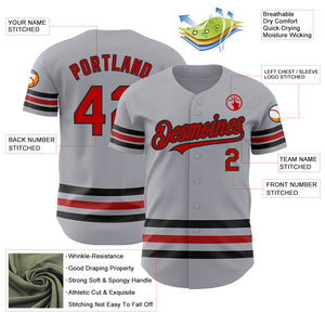 Custom Gray Red-Black Line Authentic Baseball Jersey